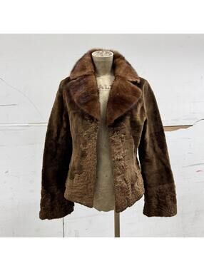 90s Vintage Mink Collar Plush Mixed-Texture Jacket